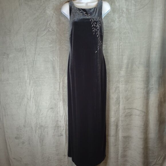 Arianna by Rachel Kaye Gray Velvet Glitter Maxi Dress 90s Y2K Formal Glam Sz 10 - Picture 1 of 9